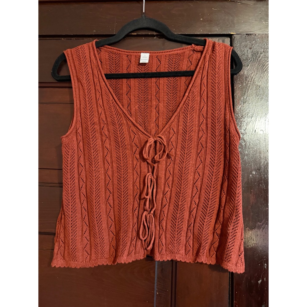 Old Navy Rust Terracotta Pointelle Knit Tie Front Sleeveless Top Vest Small